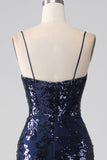 Shimmering Sequin Mermaid Spaghetti Strap Formal Dress with Slit