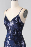 Shimmering Sequin Mermaid Spaghetti Strap Formal Dress with Slit