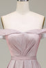Load image into Gallery viewer, Off the Shoulder Grey Pink Sparkly Formal Dress with Pleats