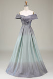 Sparkly Off the Shoulder A-Line Princess Prom Dress with Pleats