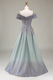 Sparkly Off the Shoulder A-Line Princess Prom Dress with Pleats