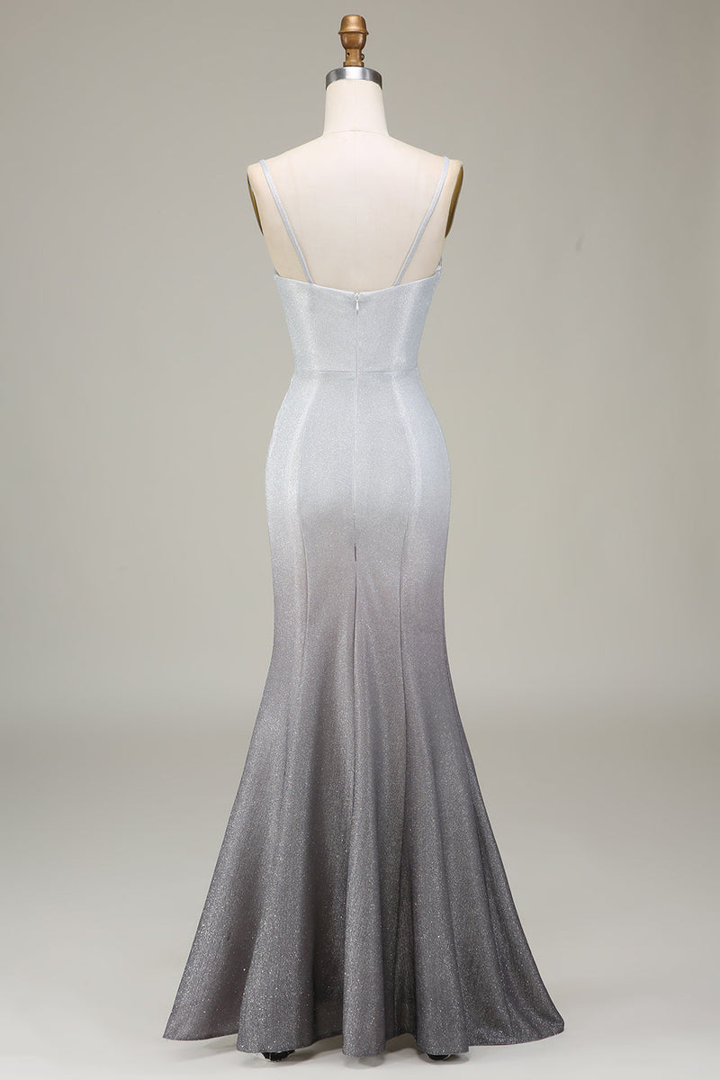 Load image into Gallery viewer, Grey Mermiad Sparkly Ombre Long Formal Dress