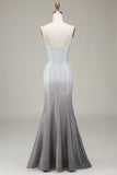 Grey Mermiad Sparkly Ombre Long Formal Dress