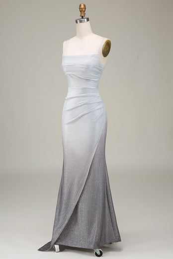Grey Mermiad Sparkly Ombre Long Formal Dress