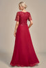 Load image into Gallery viewer, Burgundy A Line Round Neck Sequin Mother of Bride Dress With Appliques