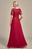 Burgundy A Line Round Neck Sequin Mother of Bride Dress With Appliques