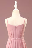 Dusty Rose A-line Chiffon Spaghetti Straps Long Pleated Junior Bridesmaid Dress