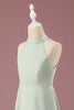 Load image into Gallery viewer, Matcha Satin A-line Halter Sleeveless Long Junior Bridesmaid Dress