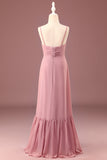 Dusty Rose Spaghetti Straps A-line Chiffon Long Junior Bridesmaid Dress