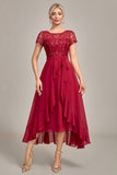 Sparkly Burgundy Asymmetrical Sequin Mother of Bride Dress with Appliques