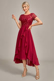 Sparkly Burgundy Asymmetrical Sequin Mother of Bride Dress with Appliques