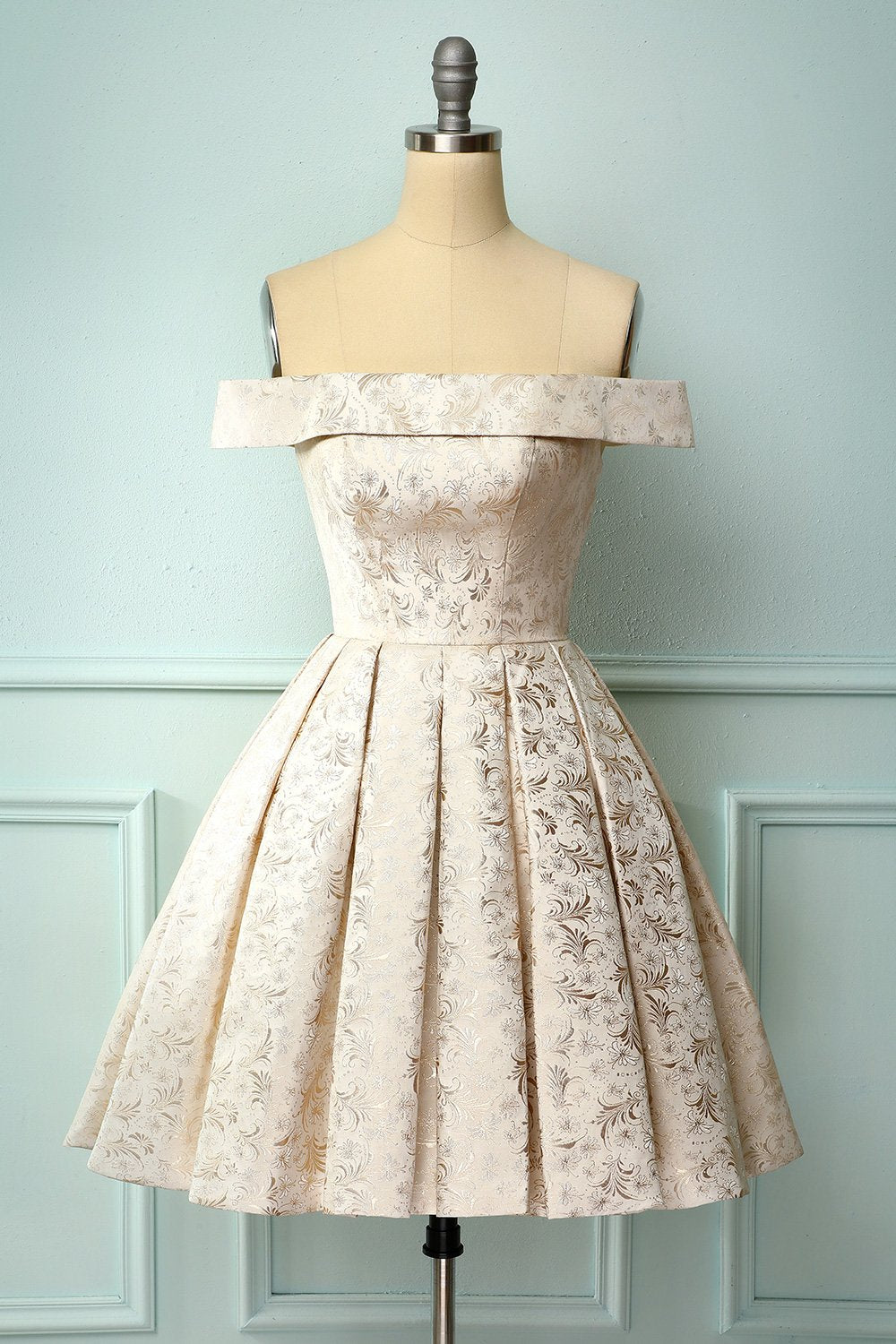 Champagne Floral Homecoming Dress