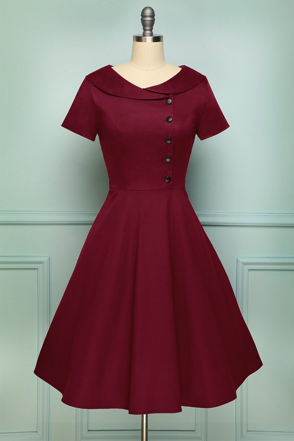 Burgundy Button Dress
