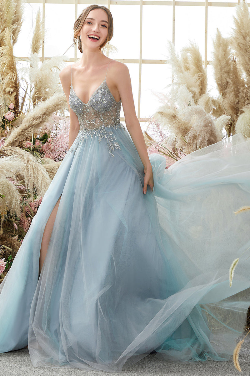 Load image into Gallery viewer, Lavender Tulle A-line Formal Dress with Beading