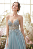 Light Blue Beading Tulle Prom Dress