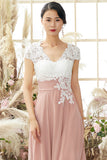 V Neck Appliques Mother of Bridal Dress Short Sleeves