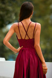 Burgundy Satin Long Dress