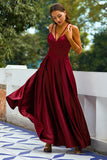 Burgundy Satin Long Dress