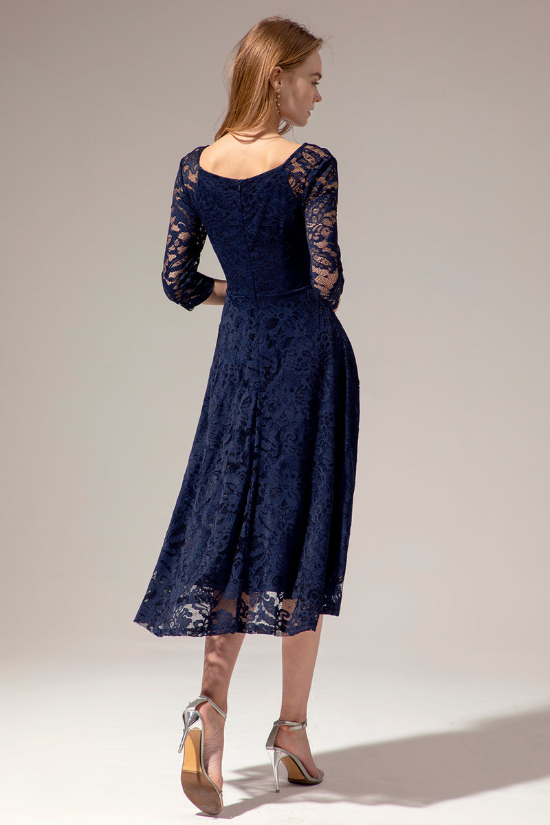 Load image into Gallery viewer, Navy Midi Lace Dress
