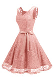 Blush V-Neck Lace Party Dress with Sash