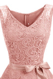 Blush V-Neck Lace Party Dress with Sash