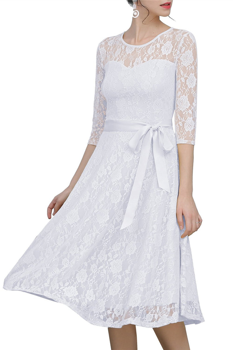 Load image into Gallery viewer, White Sash Lace Dress