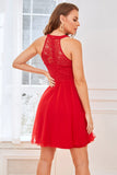 Red Lace Short Cocktail Party Dress