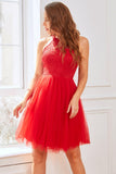 Red Lace Short Cocktail Party Dress