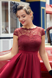 Burgundy Retro 1950s Dress With Lace