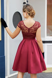 Burgundy Retro 1950s Dress With Lace