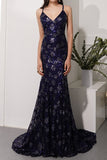 Navy Evening Dress with Beading & Sequins