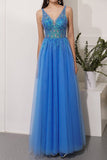 Blue Sequins Tulle Party Dress