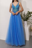 Blue Sequins Tulle Party Dress