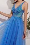 Blue Sequins Tulle Party Dress