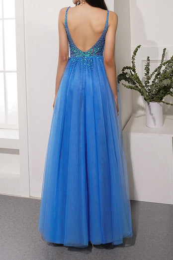 Blue Sequins Tulle Party Dress