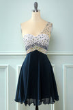 One Shoulder Sequins Cocktail Dress