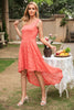 Load image into Gallery viewer, Coral High Low Lace Bridesmaid Dress