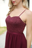 Burgundy Chiffon Wedding Guest Dress with Lace