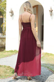 Burgundy Chiffon Wedding Guest Dress with Lace