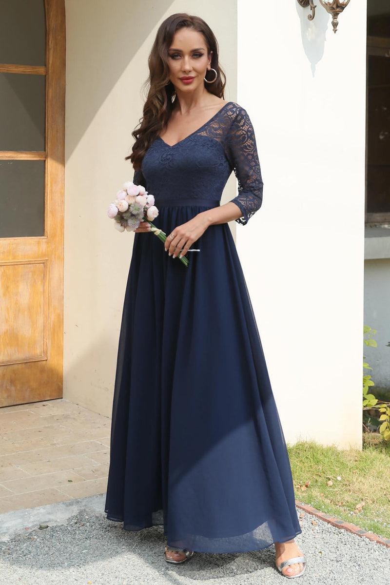 Load image into Gallery viewer, Navy Lace and Chiffon Mother of the Bride Dress