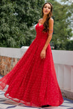 Red Beaded Long Prom Dress