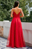 Red Beaded Long Prom Dress