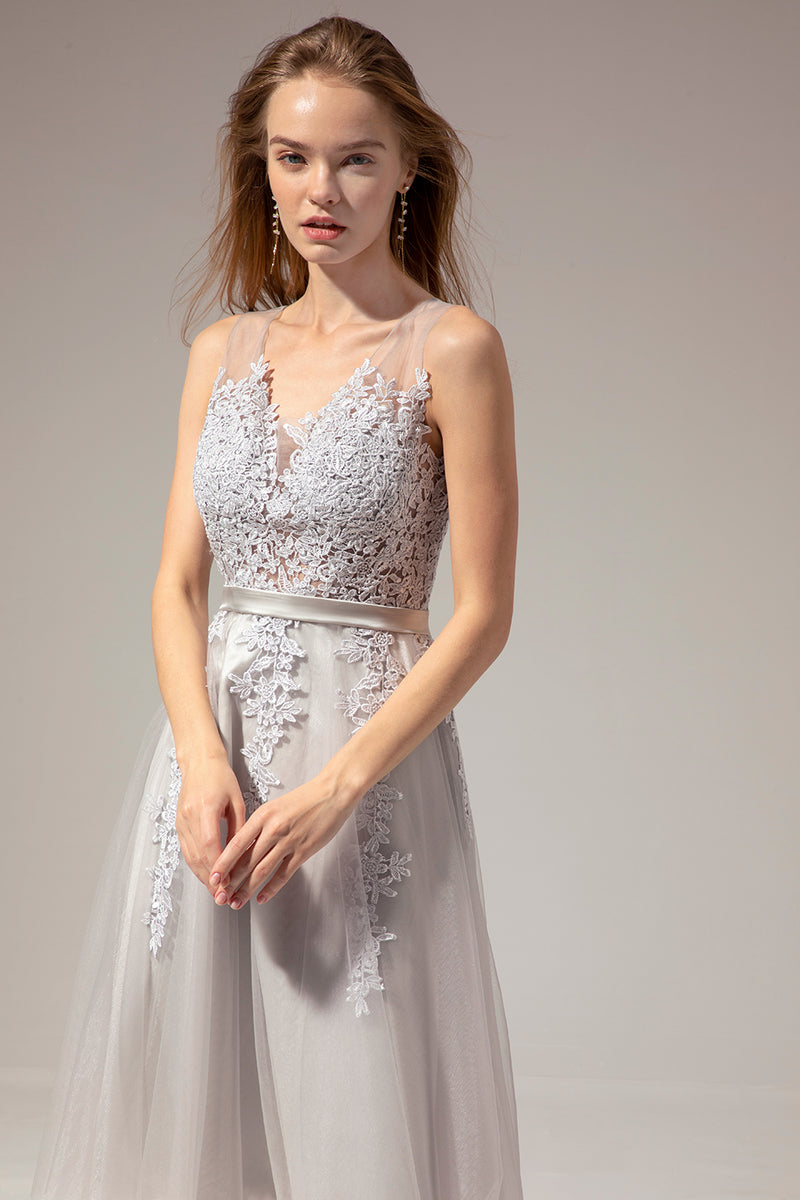 Load image into Gallery viewer, Grey Lace Homecoming Dress