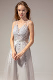 Grey Lace Homecoming Dress