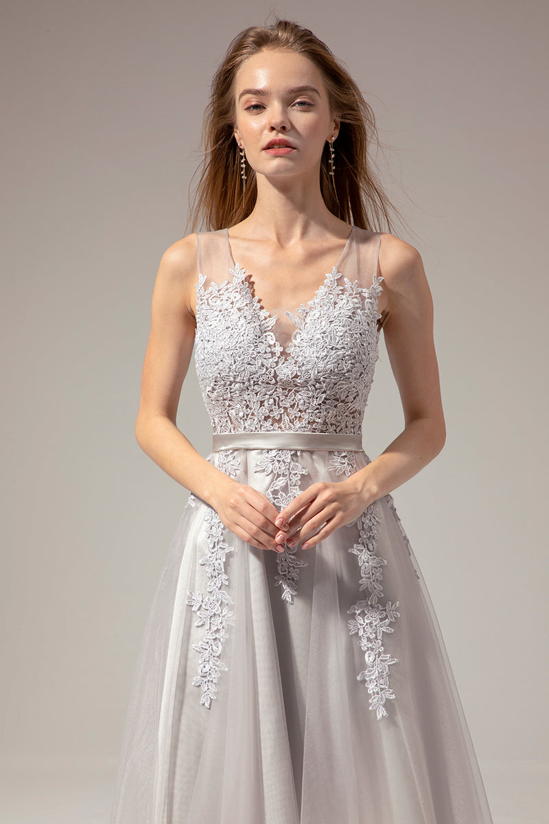 Load image into Gallery viewer, Grey Lace Homecoming Dress