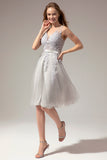 Grey Lace Homecoming Dress