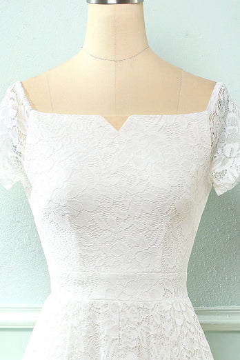 White Off the Shoulder Lace Party Dress
