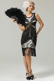 Black 1920s Sequins Fringe Flapper Dress