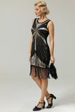 Black 1920s Sequins Fringe Flapper Dress