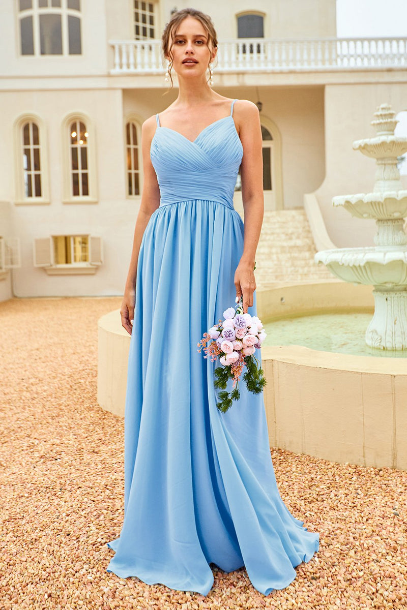 Load image into Gallery viewer, Ruffle Blue Bridesmaid Dress with Lace